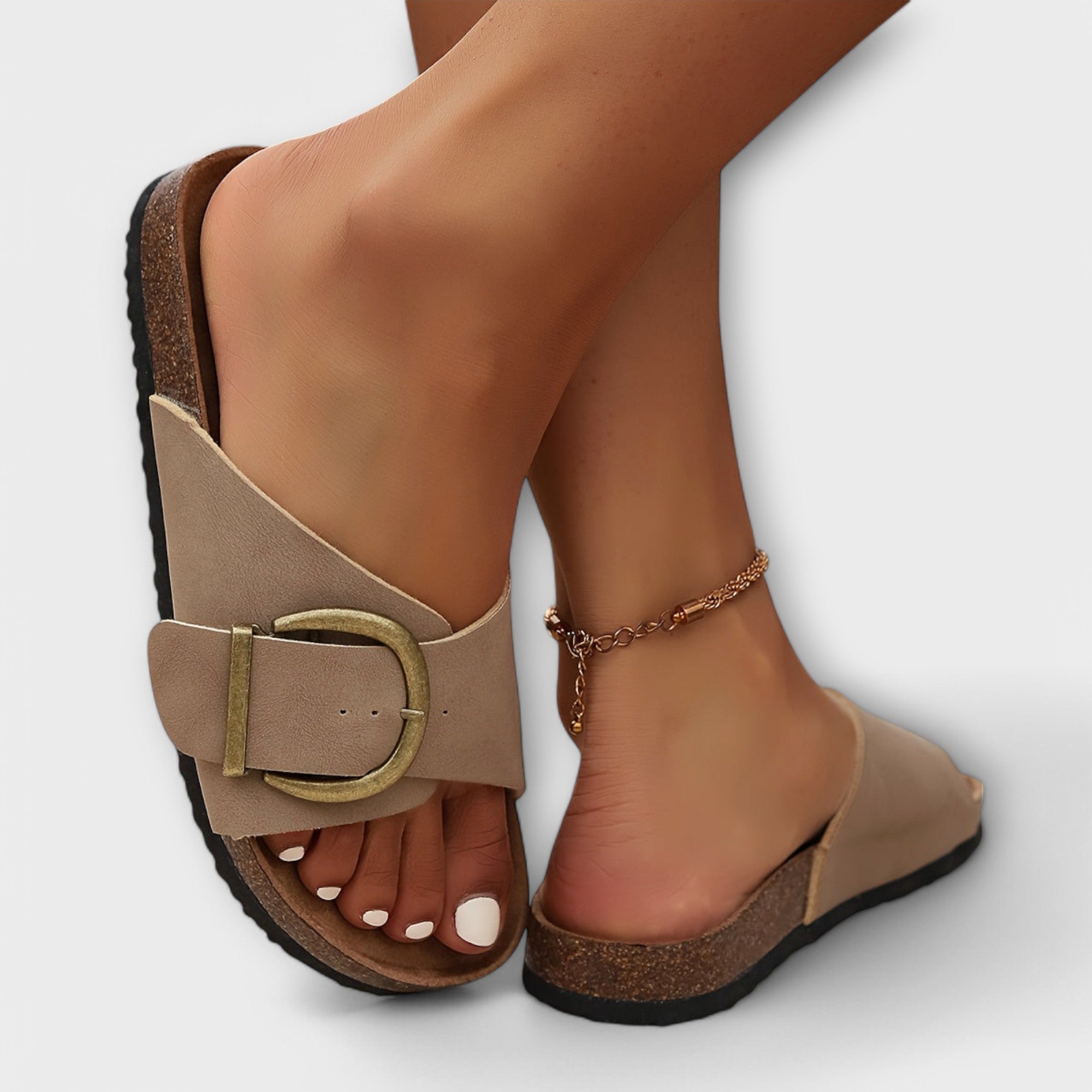 Ketzia - Mules en liège pour femmes avec bride à boucle
