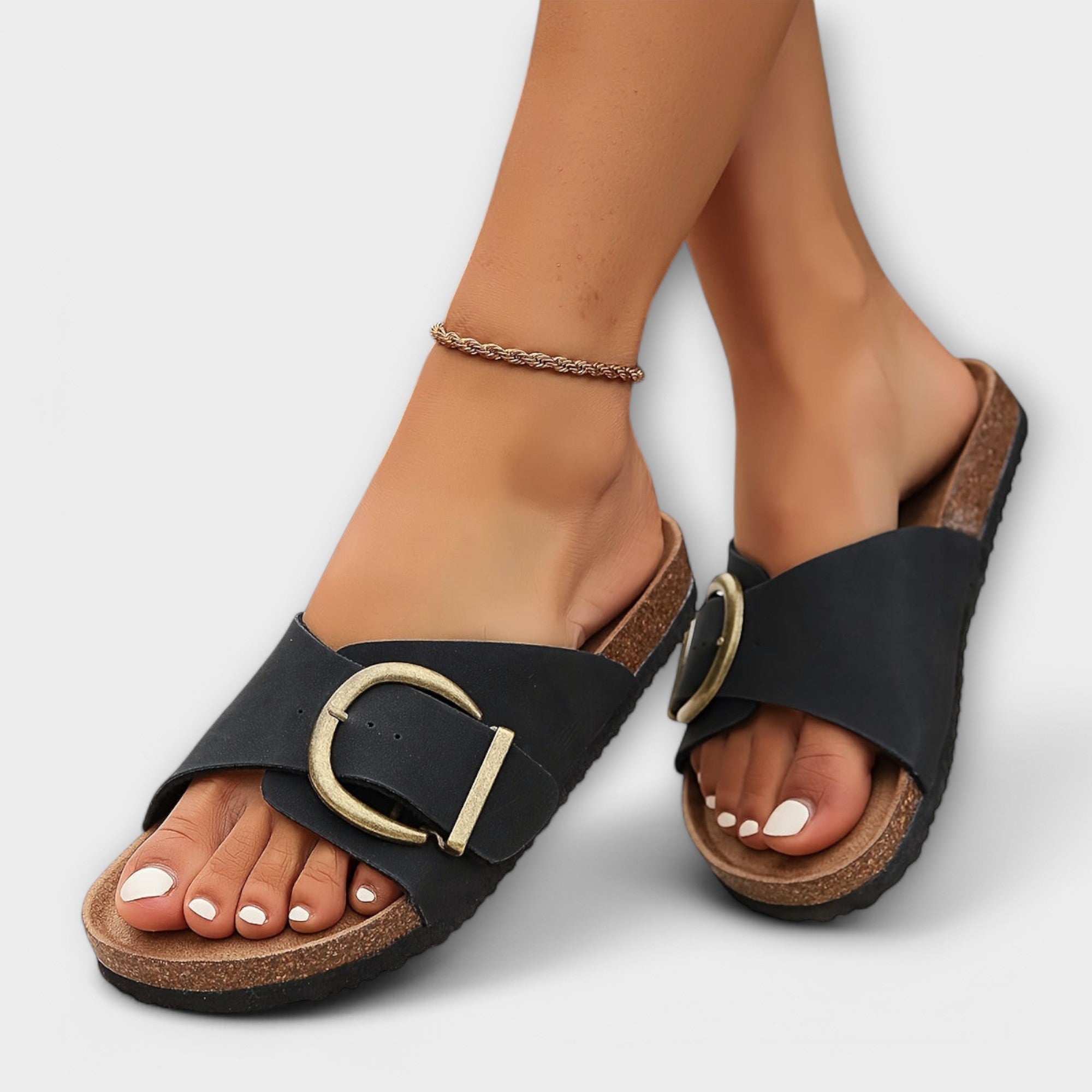 Ketzia - Mules en liège pour femmes avec bride à boucle