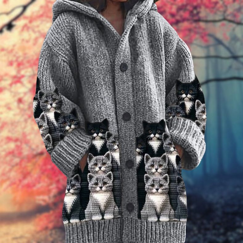Marlène - Pull doux avec capuche et boutons