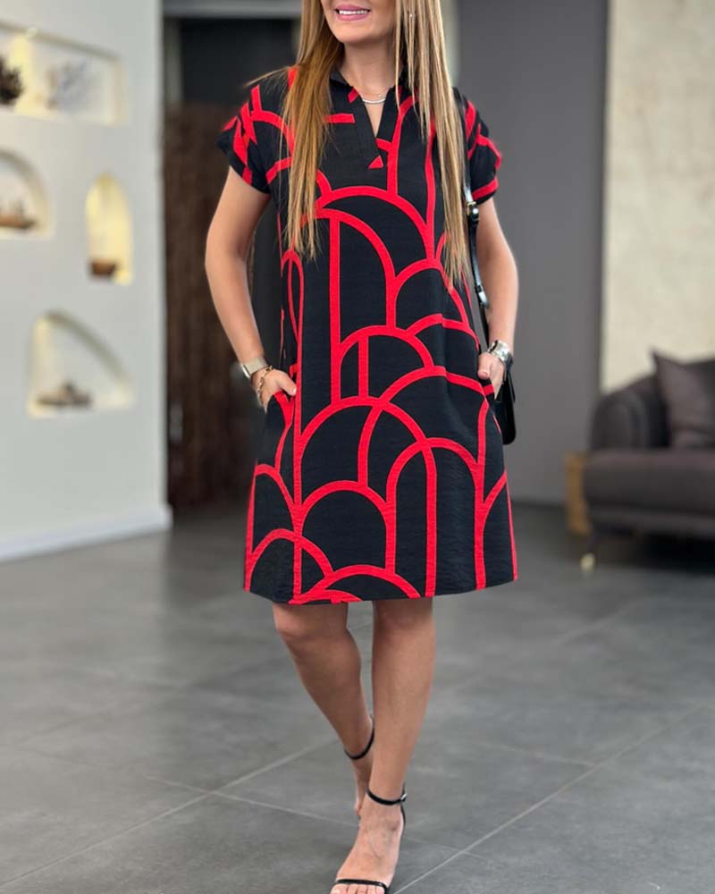 Nahia – Robe midi élégante à manches courtes et rabat