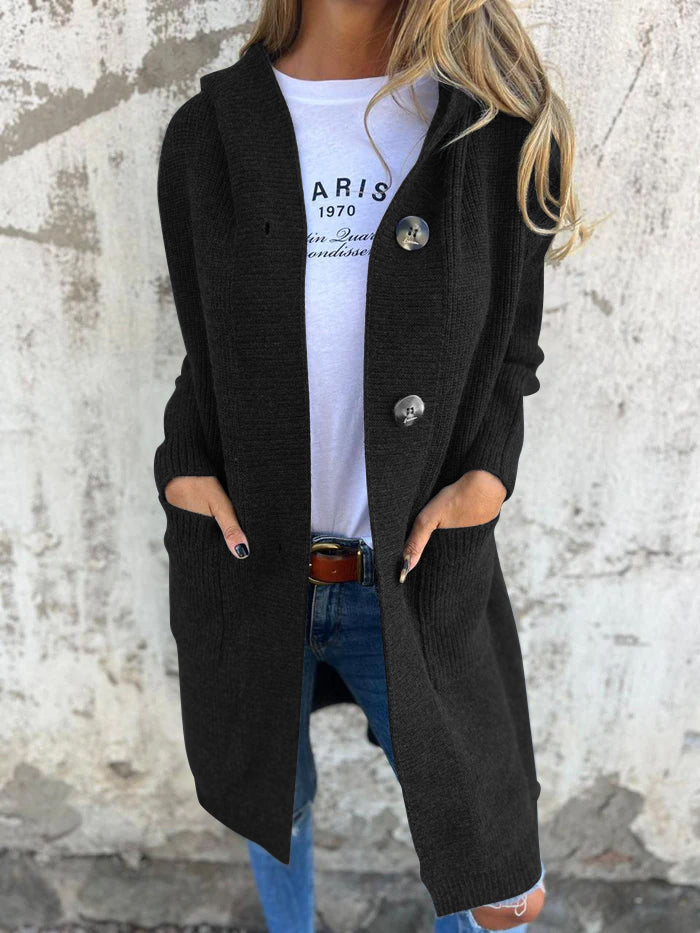 Périne - Cardigan long en tricot avec capuche