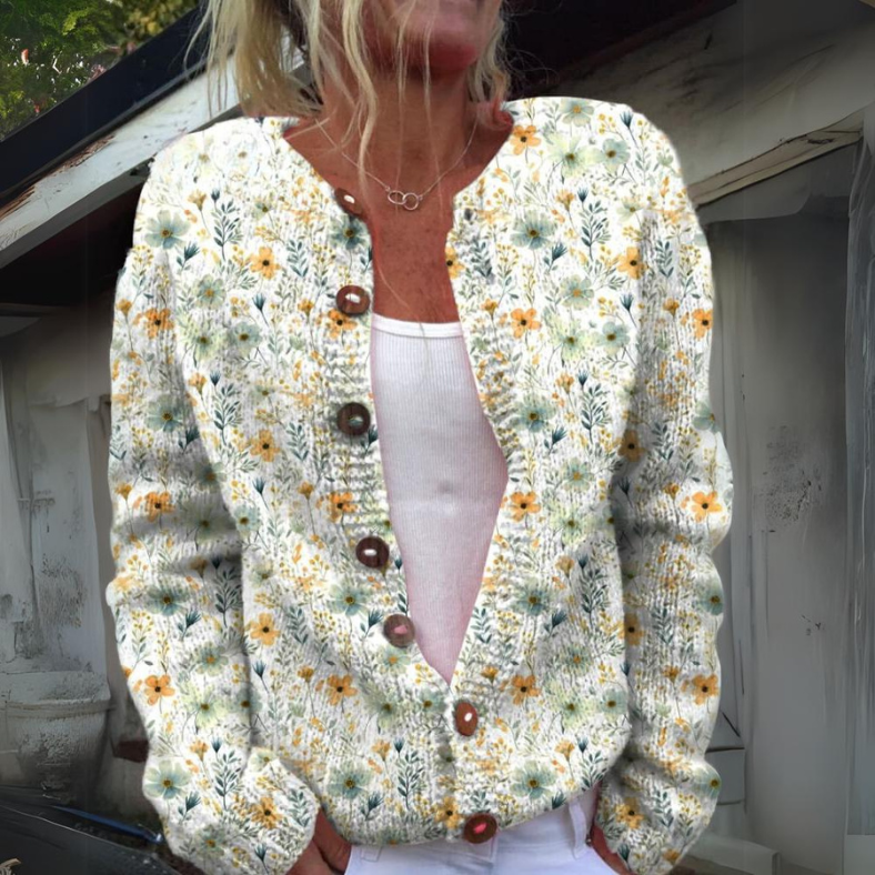 Lise - Gilet en maille imprimé fleurs, élégant et confortable