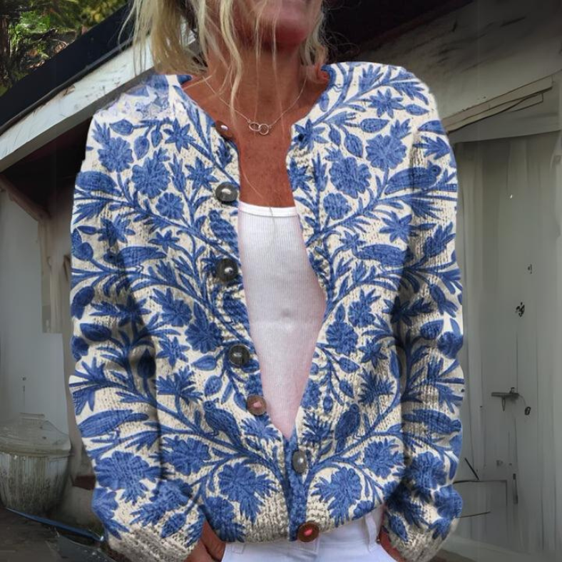 Lise - Gilet en maille imprimé fleurs, élégant et confortable