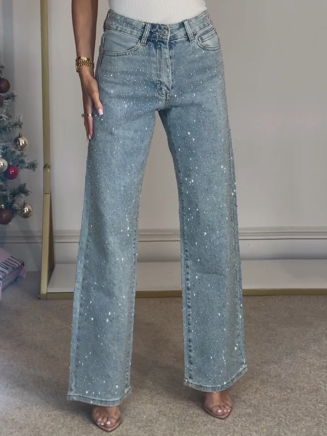 Alida - Jean taille haute avec diamants