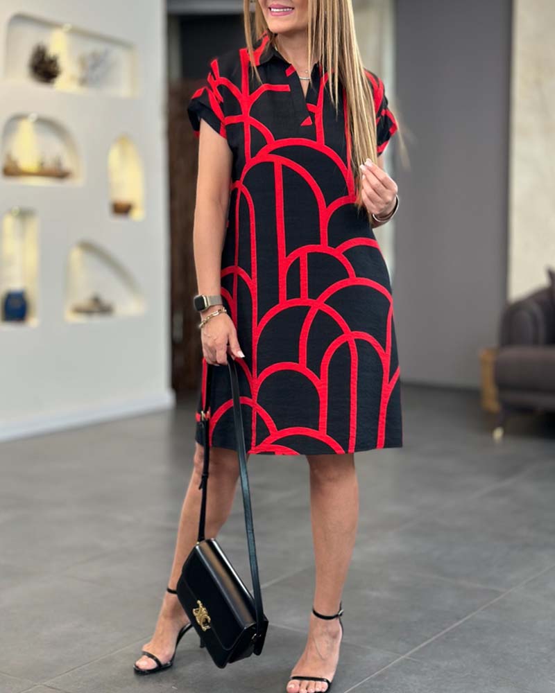 Nahia – Robe midi élégante à manches courtes et rabat