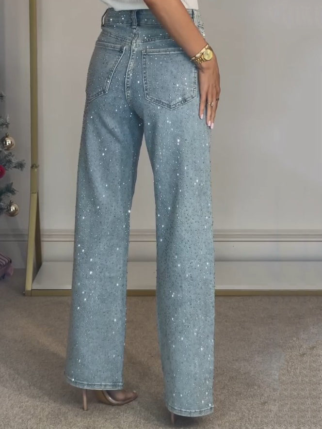 Alida - Jean taille haute avec diamants