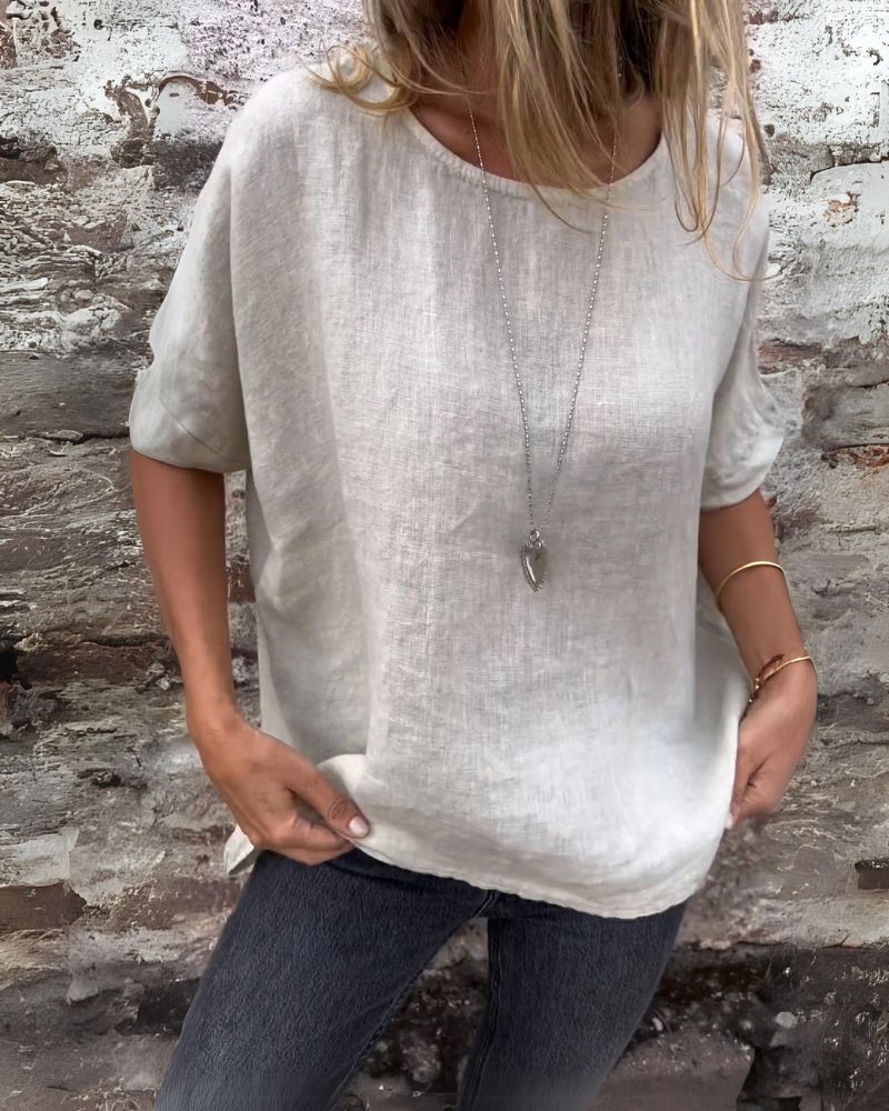 Eudoxie - T-shirt en coton et lin à col rond