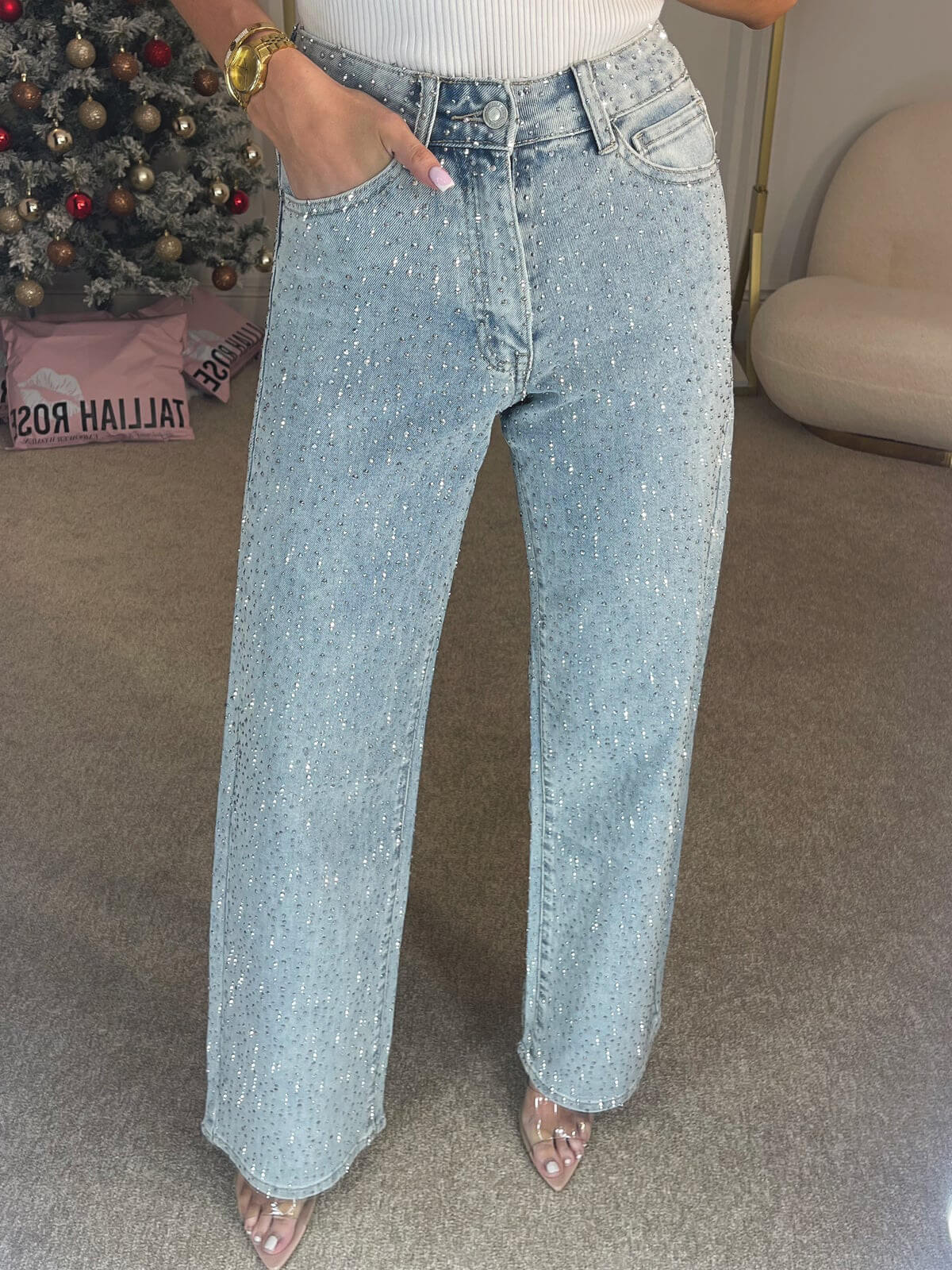 Alida - Jean taille haute avec diamants
