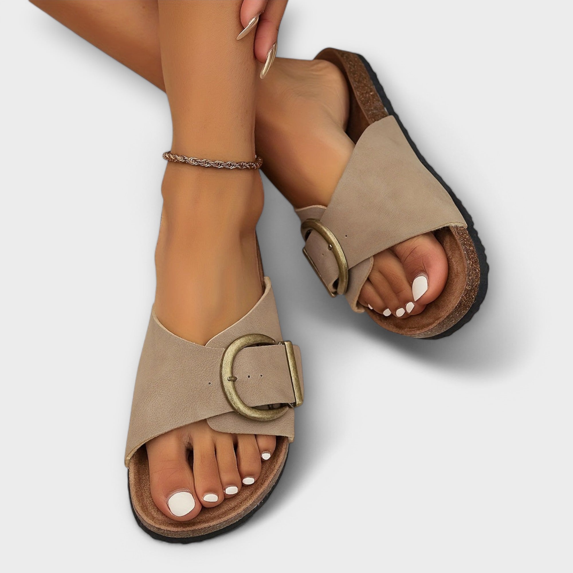 Ketzia - Mules en liège pour femmes avec bride à boucle