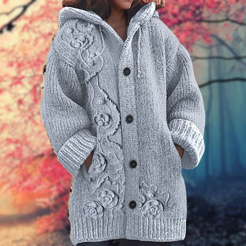Marlène - Pull doux avec capuche et boutons