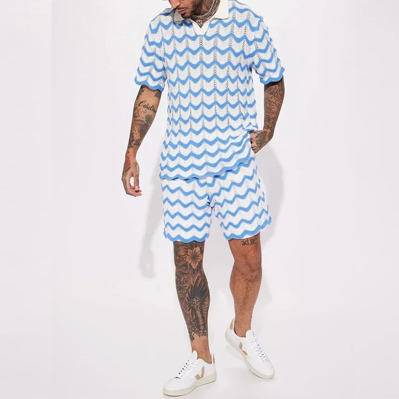 Poitiers™ - Ensemble chemises et shorts en tricot imprimés pour hommes, nouvelle collection été