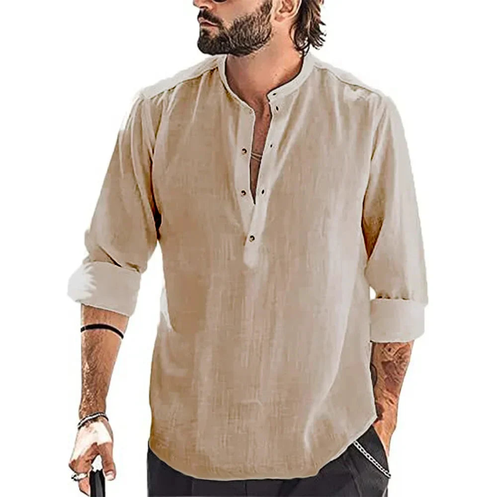 Grenoble™ - Nouveau Homme Blouse décontractée coton lin chemise hauts amples à manches longues