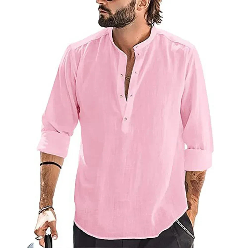 Grenoble™ - Nouveau Homme Blouse décontractée coton lin chemise hauts amples à manches longues