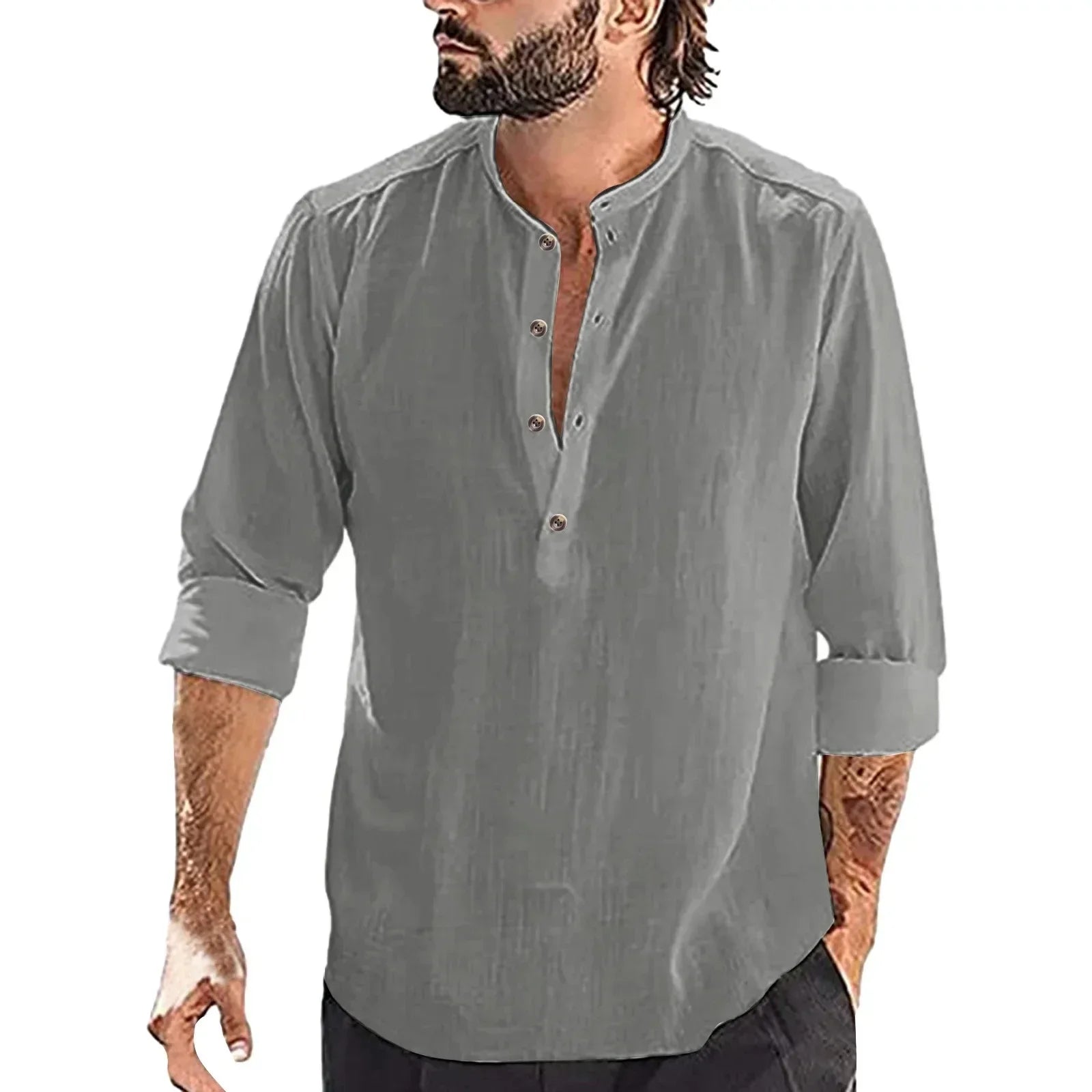 Grenoble™ - Nouveau Homme Blouse décontractée coton lin chemise hauts amples à manches longues