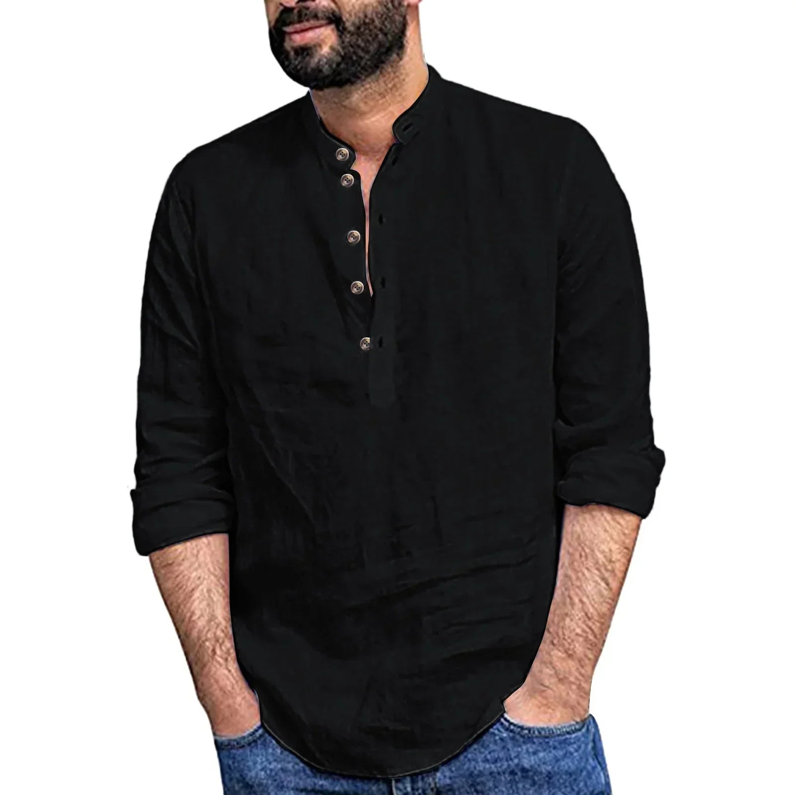 Grenoble™ - Nouveau Homme Blouse décontractée coton lin chemise hauts amples à manches longues