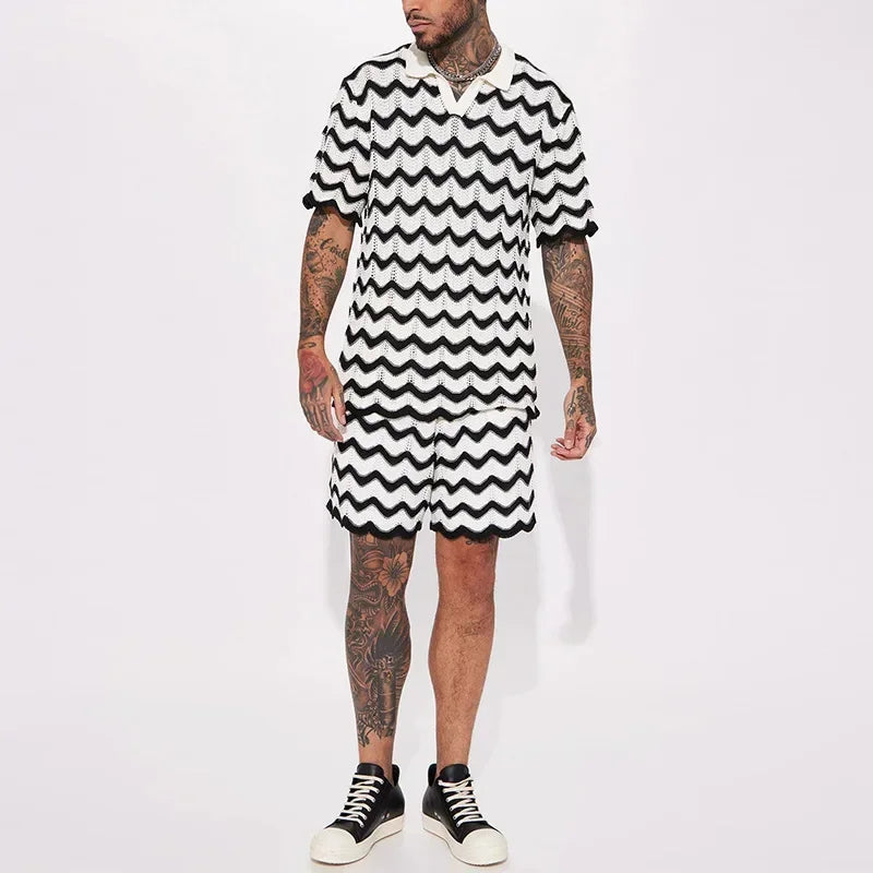 Poitiers™ - Ensemble chemises et shorts en tricot imprimés pour hommes, nouvelle collection été