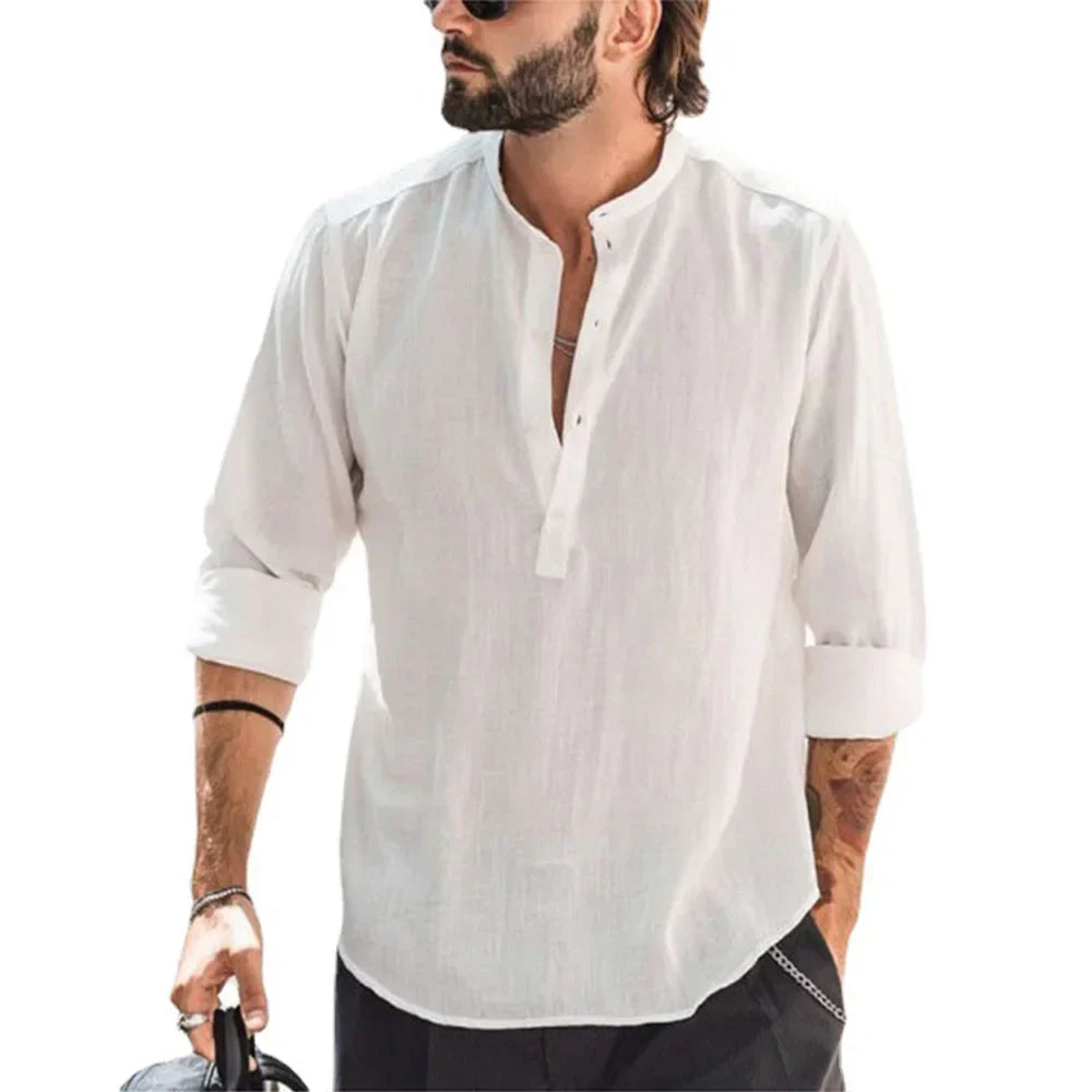 Grenoble™ - Nouveau Homme Blouse décontractée coton lin chemise hauts amples à manches longues