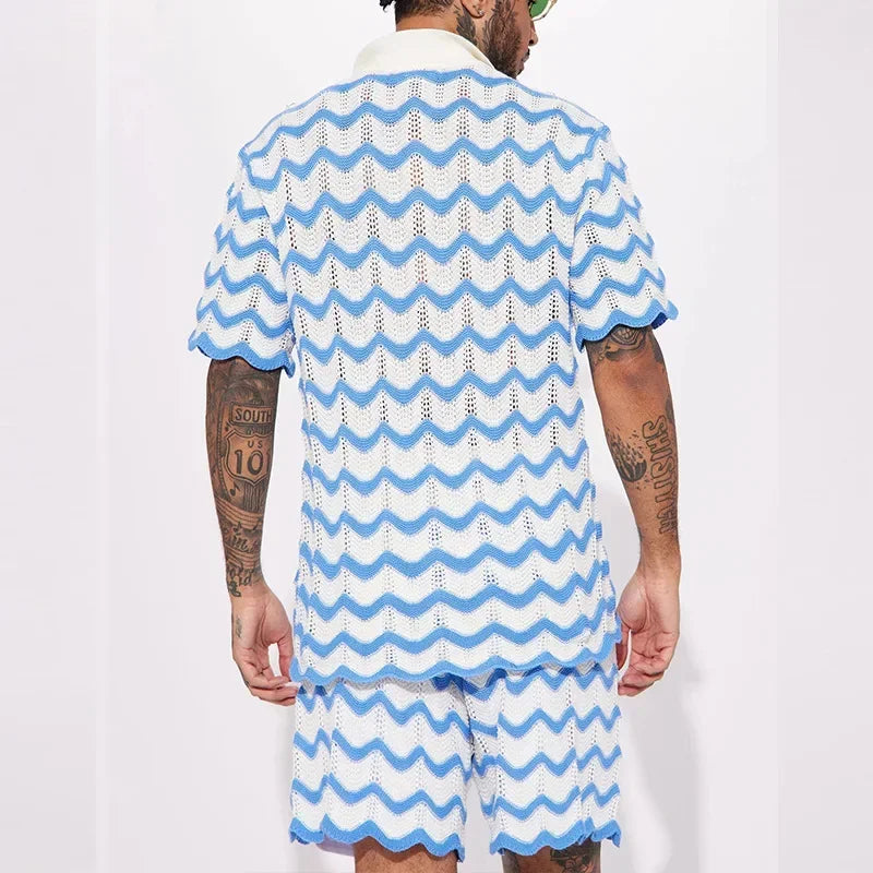 Poitiers™ - Ensemble chemises et shorts en tricot imprimés pour hommes, nouvelle collection été