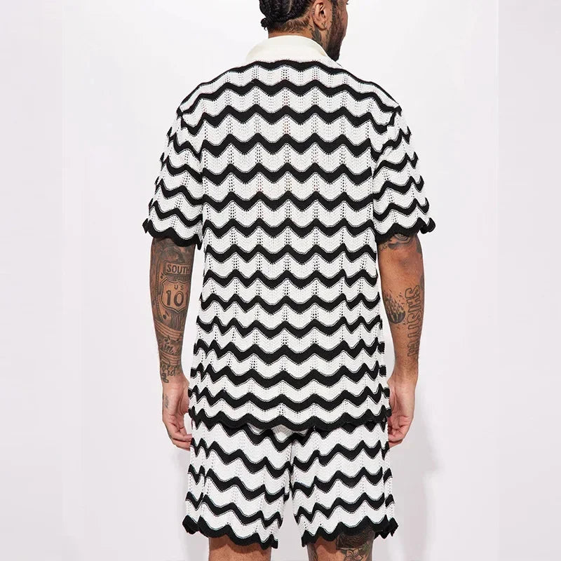Poitiers™ - Ensemble chemises et shorts en tricot imprimés pour hommes, nouvelle collection été
