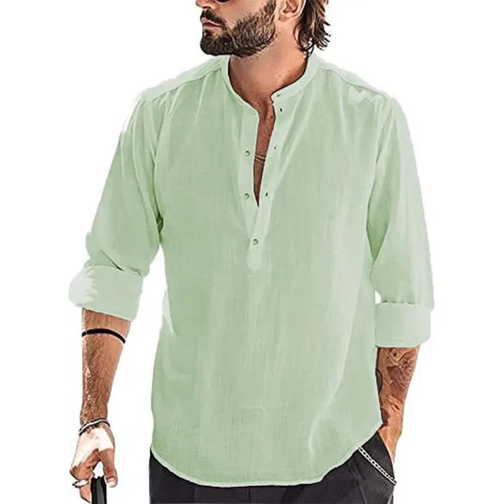 Grenoble™ - Nouveau Homme Blouse décontractée coton lin chemise hauts amples à manches longues