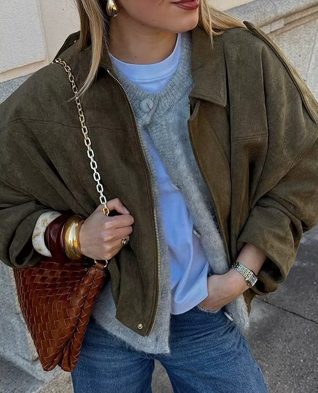 Fanchon - Veste bomber en daim élégante et polyvalente
