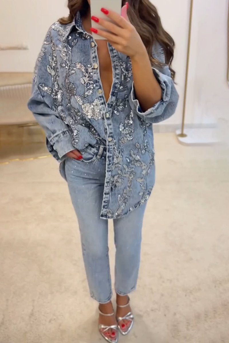 Carmina - Gilet en jean avec paillettes scintillantes