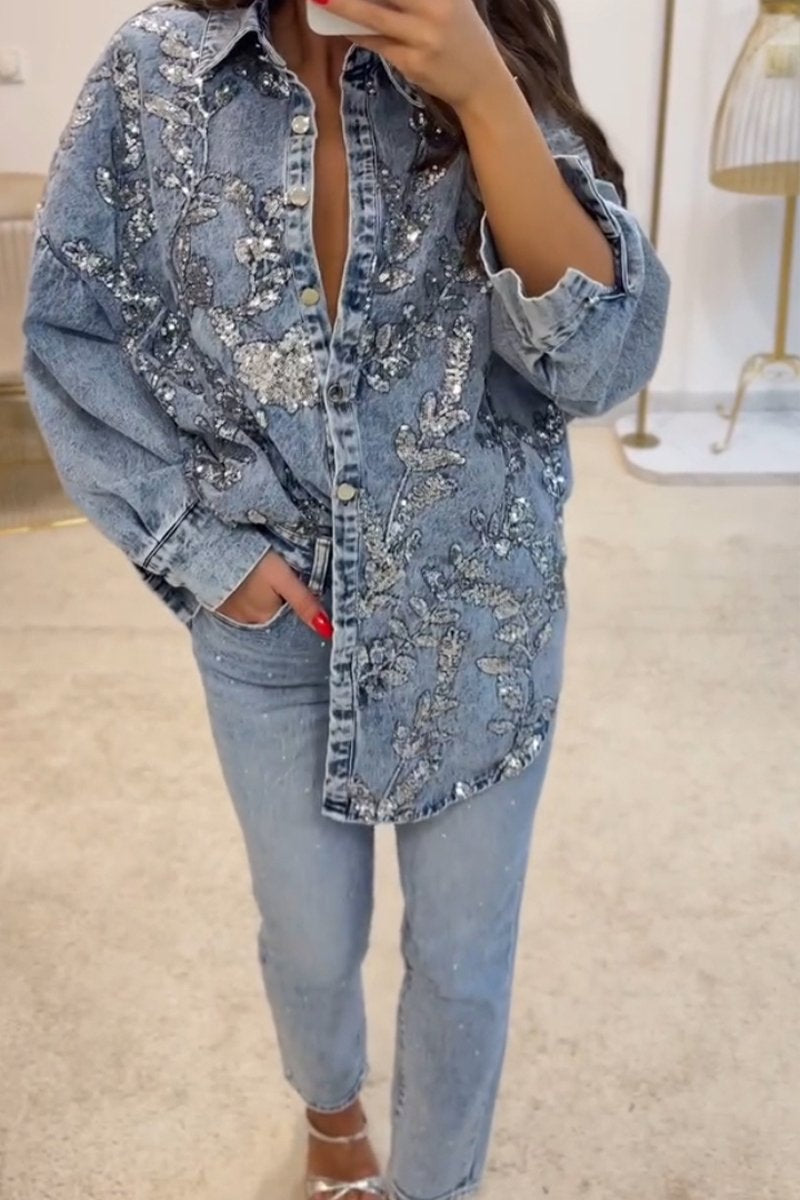 Carmina - Gilet en jean avec paillettes scintillantes