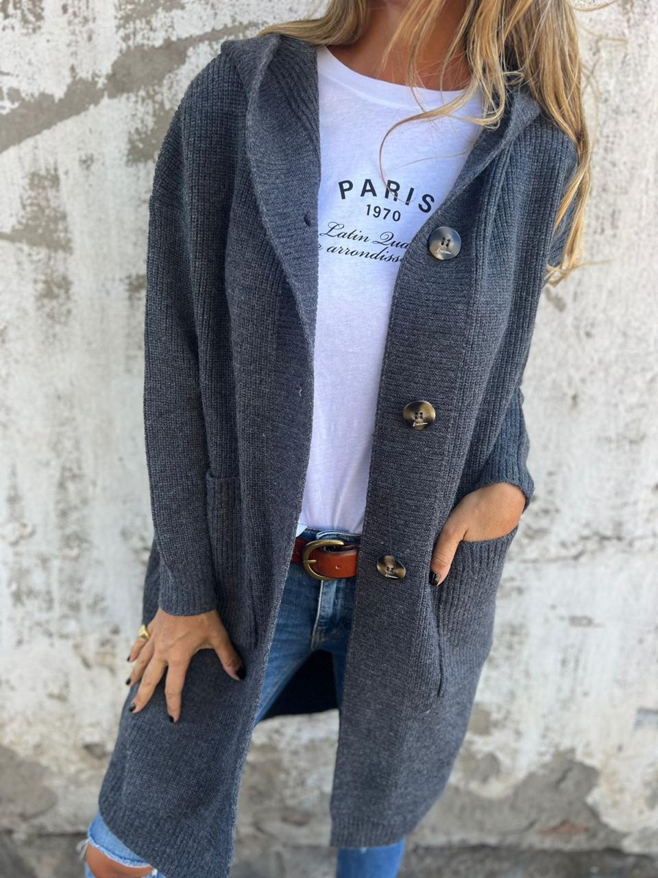Périne - Cardigan long en tricot avec capuche