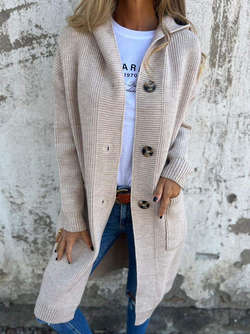 Périne - Cardigan long en tricot avec capuche