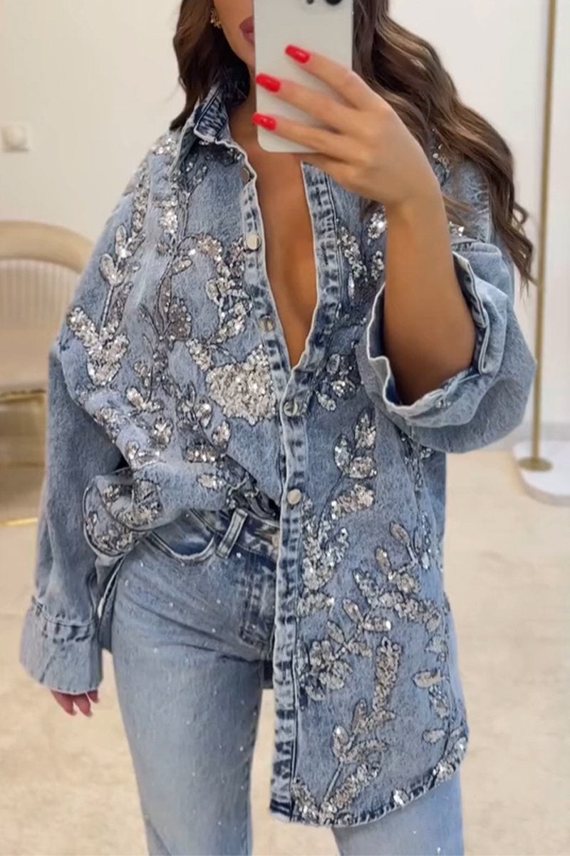 Carmina - Gilet en jean avec paillettes scintillantes