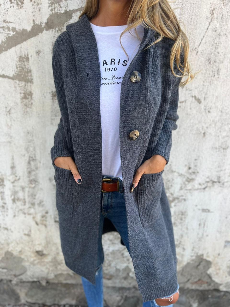 Périne - Cardigan long en tricot avec capuche