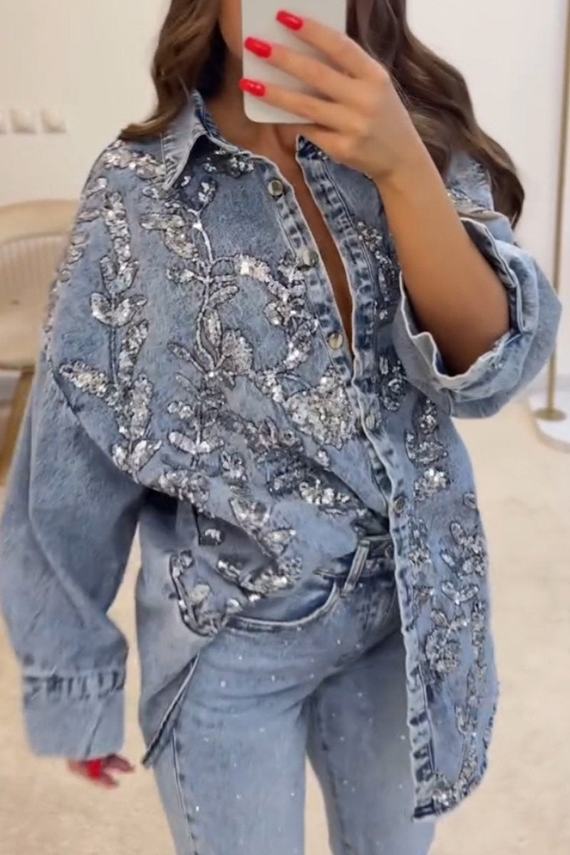 Carmina - Gilet en jean avec paillettes scintillantes