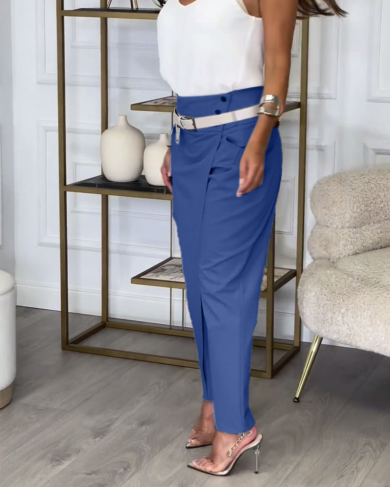 Sybille - Pantalon Patchwork avec ceinture