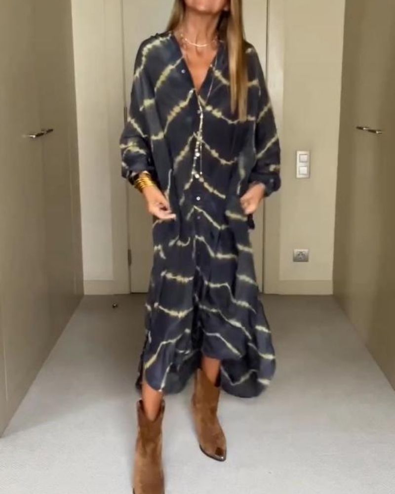 Siriane – Robe longue bohème à rayures et manches longues