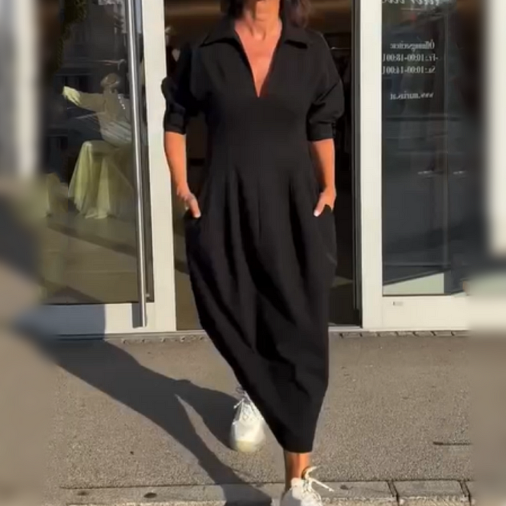Xanthie - Robe midi élégante avec col en V