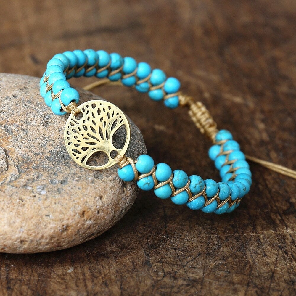 Bracelet Arbre de Vie Fait Main Pierre Turquoise