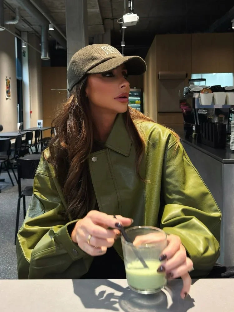 Lorette - Blouson aviateur oversize en faux cuir végétalien