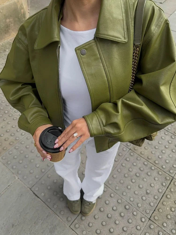 Ambreline - Veste en cuir oversize