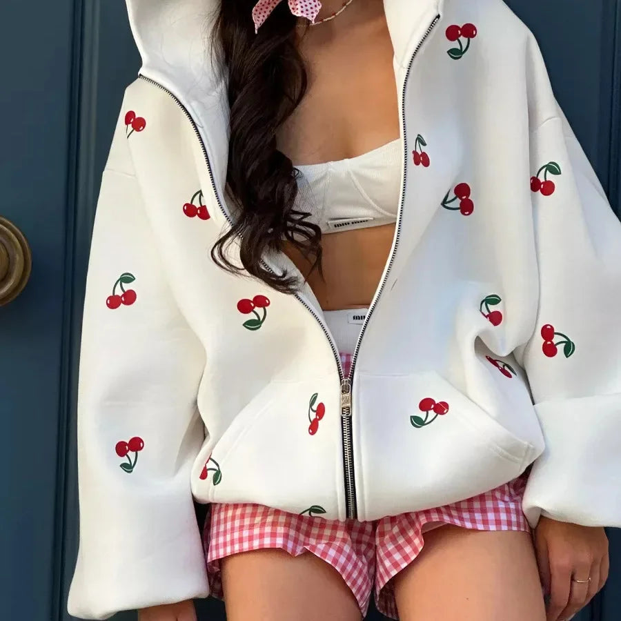 Édeline - Veste blanche au motif cerise